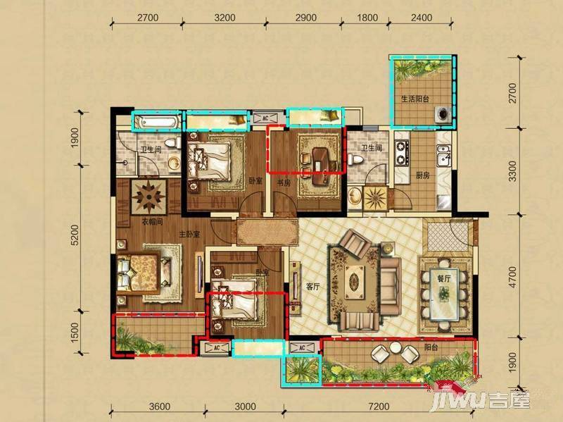 保利198拉斐公馆4室2厅2卫135㎡户型图