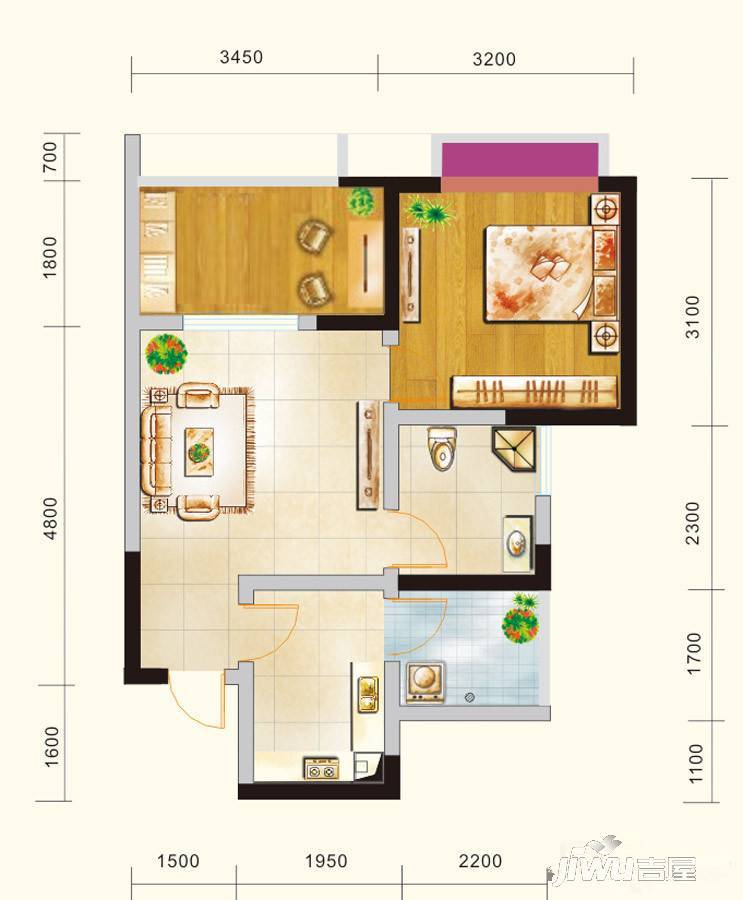 颐和京都SVilla1室2厅1卫48.5㎡户型图