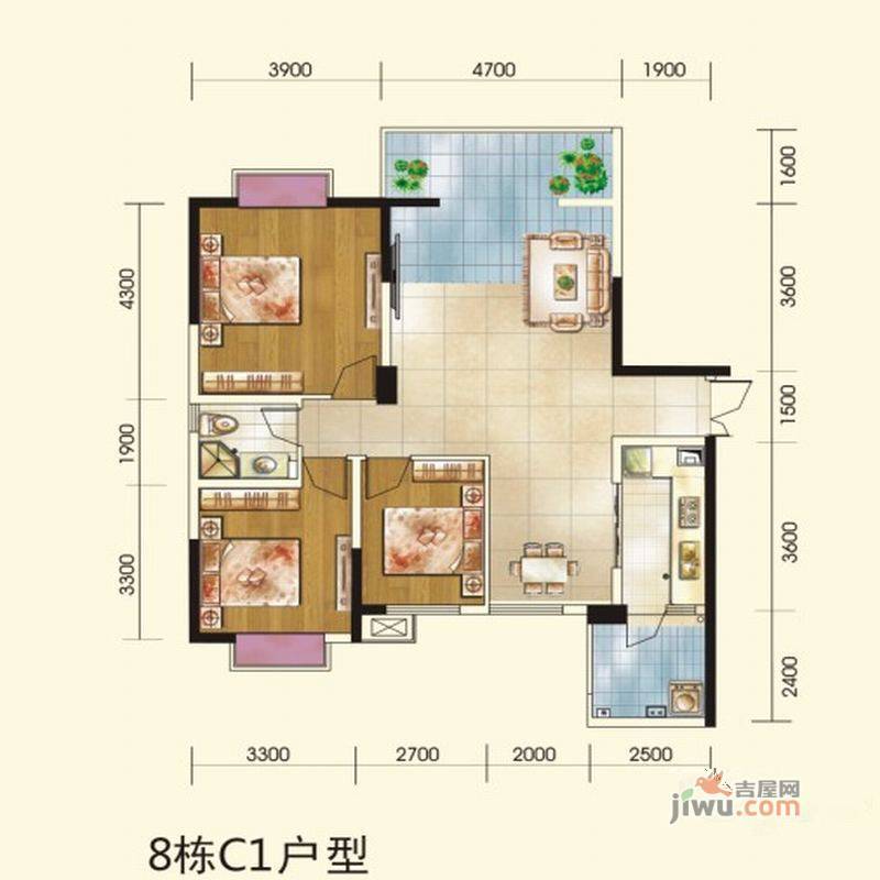 颐和京都SVilla3室2厅1卫107㎡户型图