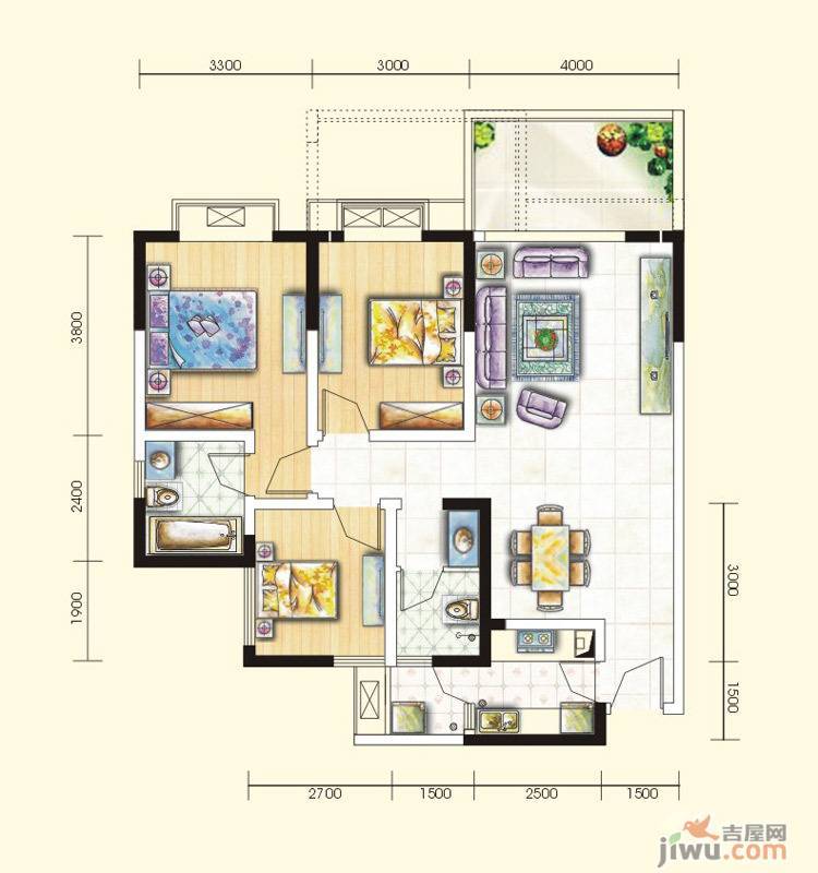 颐和京都SVilla3室2厅2卫89.7㎡户型图