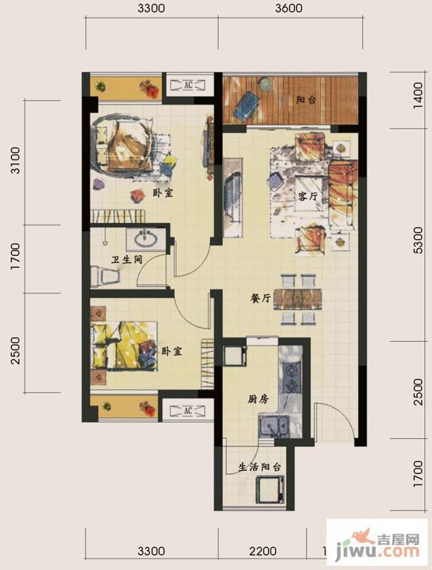 伊萨贝拉2室2厅1卫72.5㎡户型图