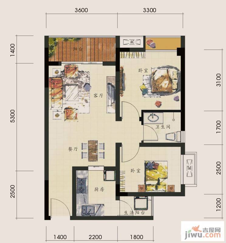 伊萨贝拉2室2厅1卫72㎡户型图