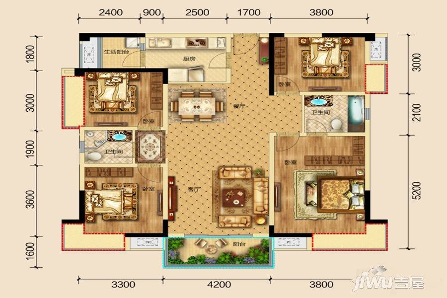 保利狮子湖红杉郡4室2厅2卫136㎡户型图