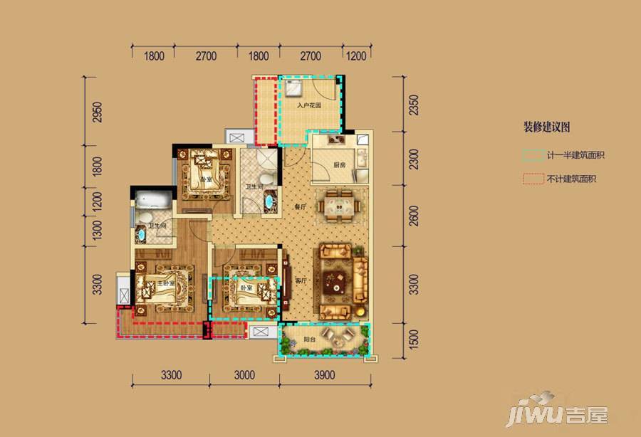 保利狮子湖红杉郡3室2厅2卫89㎡户型图