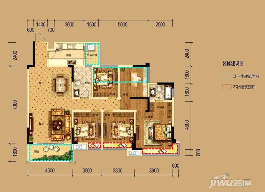 保利狮子湖红杉郡5室2厅2卫142㎡户型图