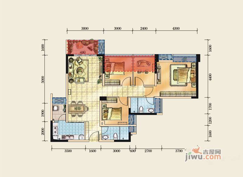 蓝光锦绣城五期4室2厅2卫113㎡户型图