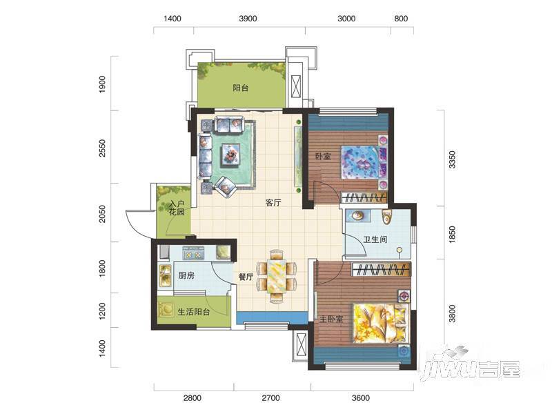 百悦国际社区商办2室2厅1卫84㎡户型图