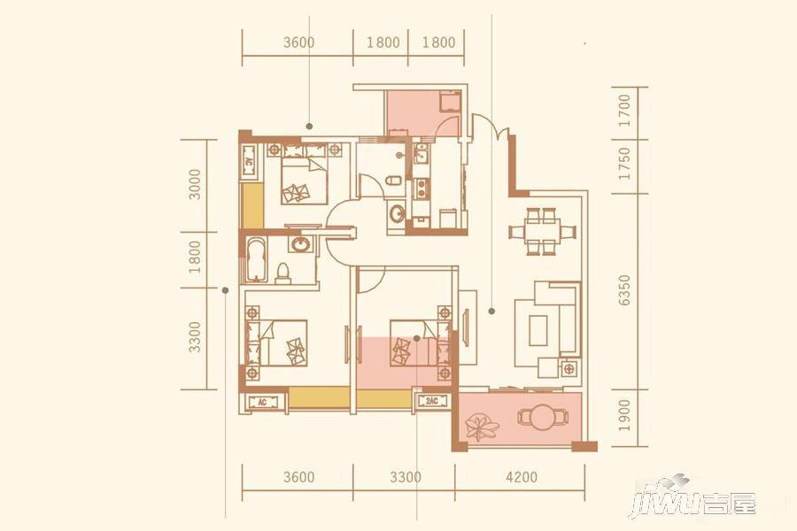 恒昌格兰郡3室2厅2卫108.6㎡户型图