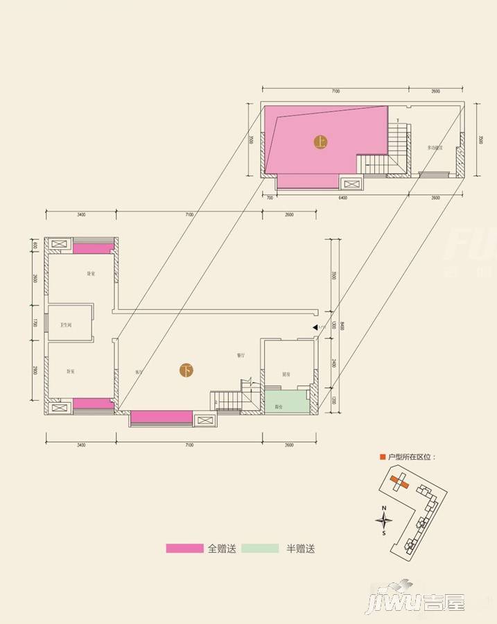 成发紫东阳光3室2厅2卫104㎡户型图