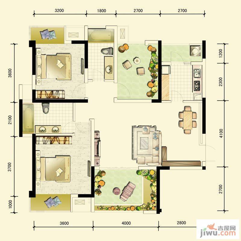 中信未来城2室1厅2卫105.8㎡户型图