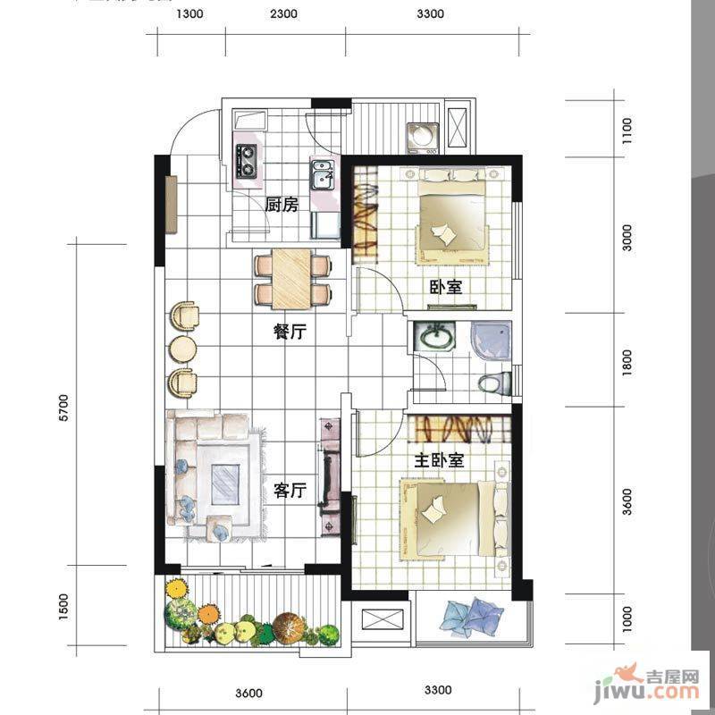 中信未来城2室1厅1卫78.1㎡户型图