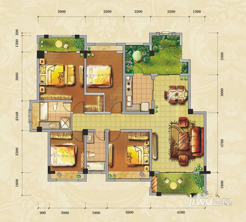 炜岸城4室2厅2卫142㎡户型图