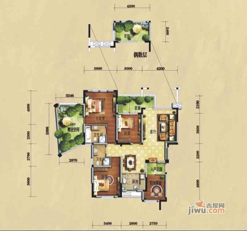 润扬北城1号4室2厅2卫116.7㎡户型图