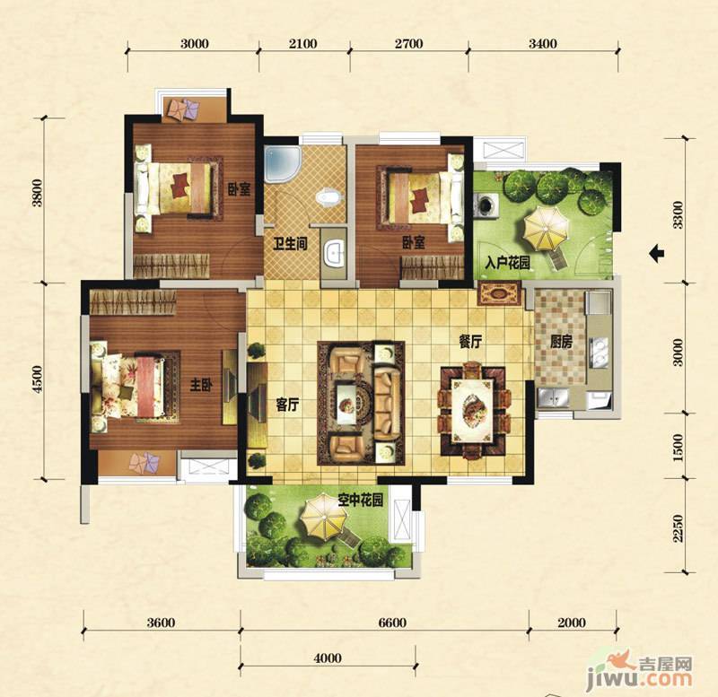 润扬北城1号3室2厅1卫94.2㎡户型图