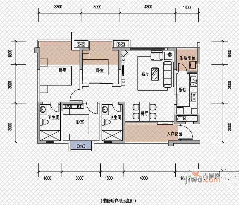 戛纳湾3室2厅2卫95.1㎡户型图