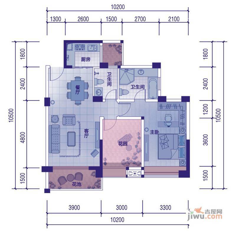 戛纳湾2室2厅2卫82.8㎡户型图