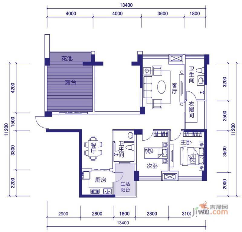 戛纳湾4室2厅2卫113.7㎡户型图