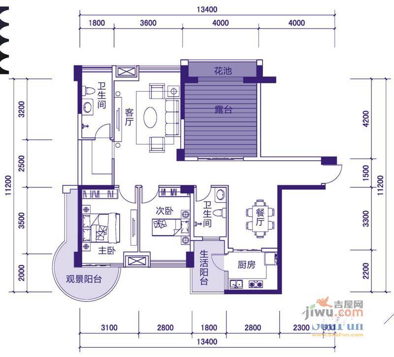 戛纳湾4室2厅2卫118.2㎡户型图