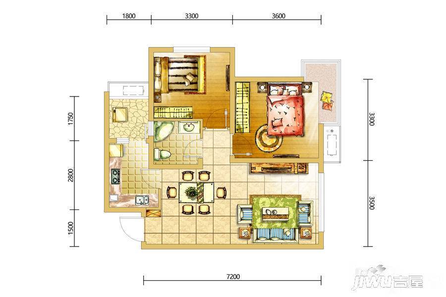 珑熙郡2室2厅1卫67.7㎡户型图