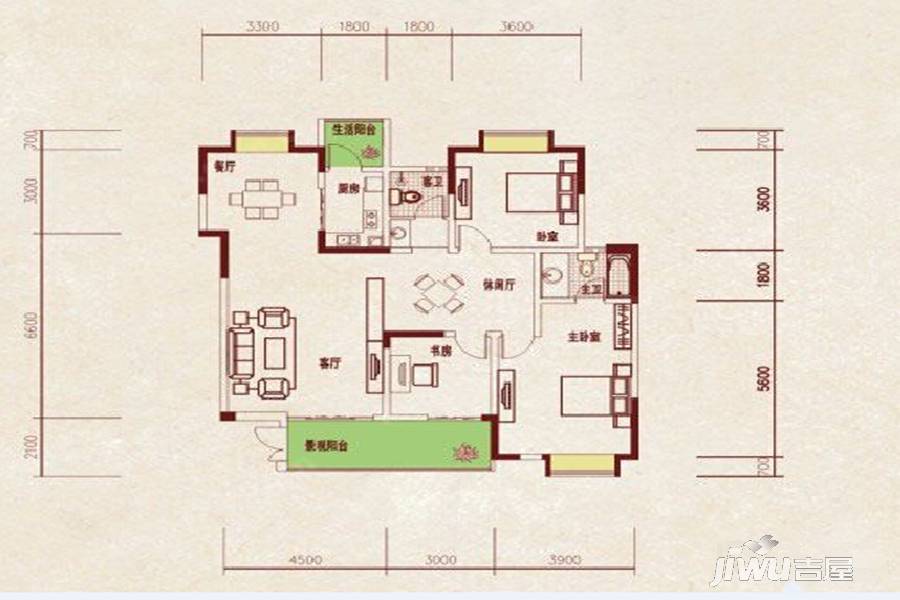 成都国奥村3室2厅2卫140㎡户型图