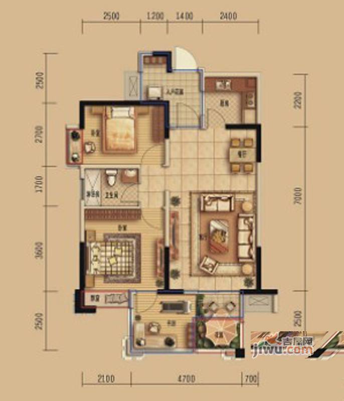 欧洲印象3室2厅1卫98㎡户型图