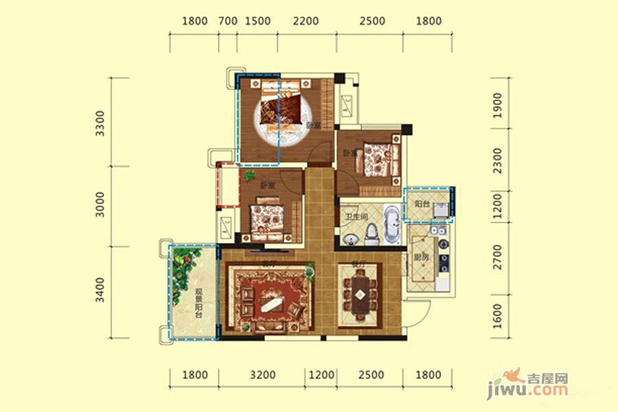 天立香缇华府3室2厅1卫79㎡户型图