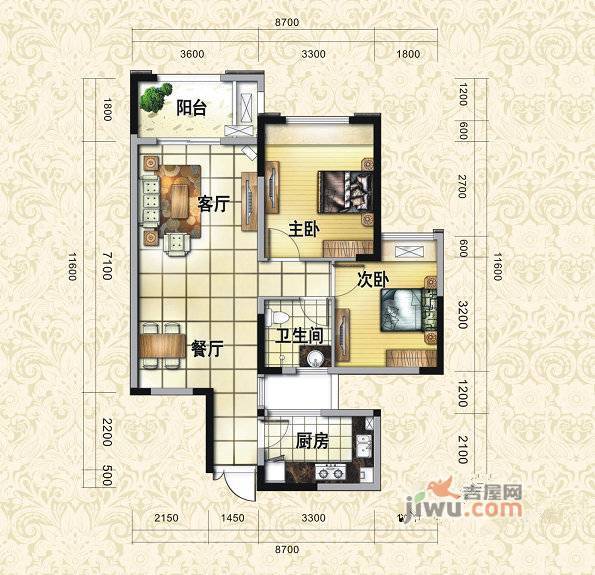 巴黎都市2室2厅1卫76.1㎡户型图