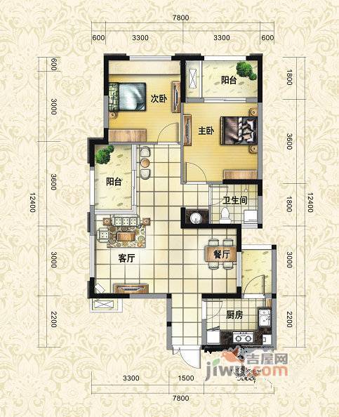 巴黎都市2室2厅1卫78.7㎡户型图