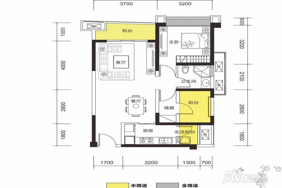 凯德卓锦万黛2室2厅1卫78㎡户型图