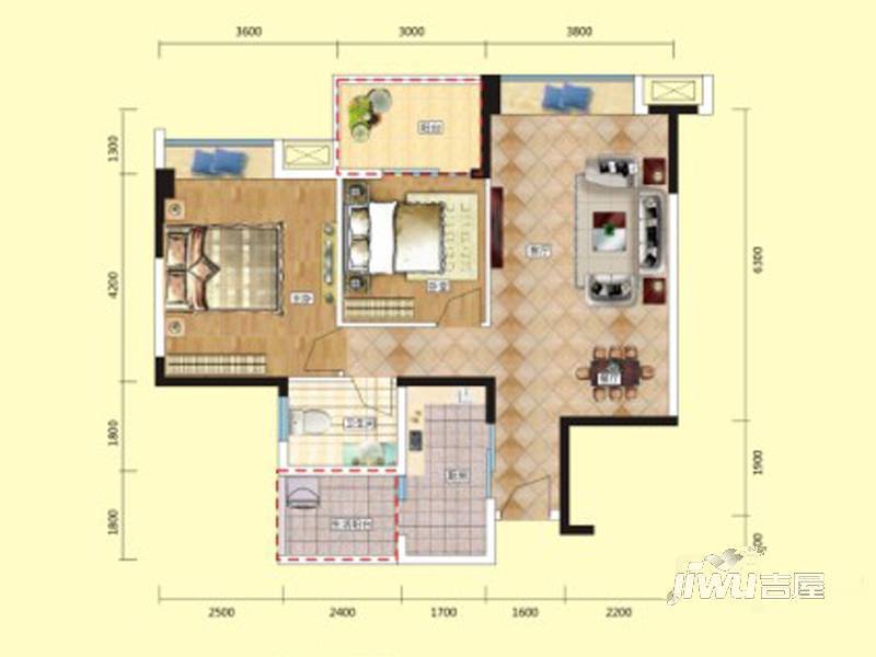 香山半岛2室2厅1卫87.5㎡户型图