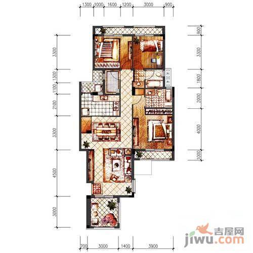 恒禾皇冠国际社区商铺3室2厅2卫119.3㎡户型图