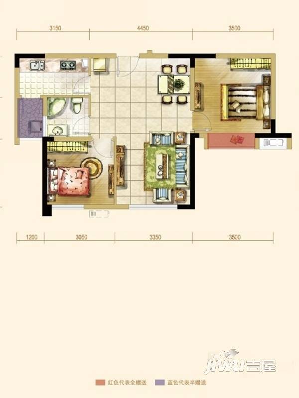 大成郡2室2厅1卫76.2㎡户型图