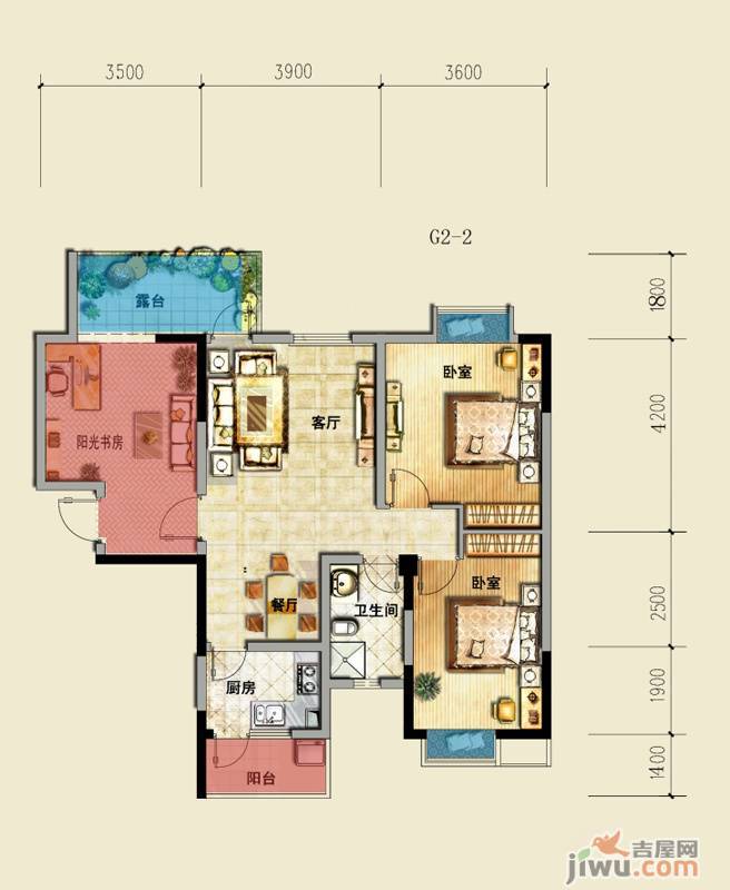 莱茵北郡2室2厅1卫89㎡户型图