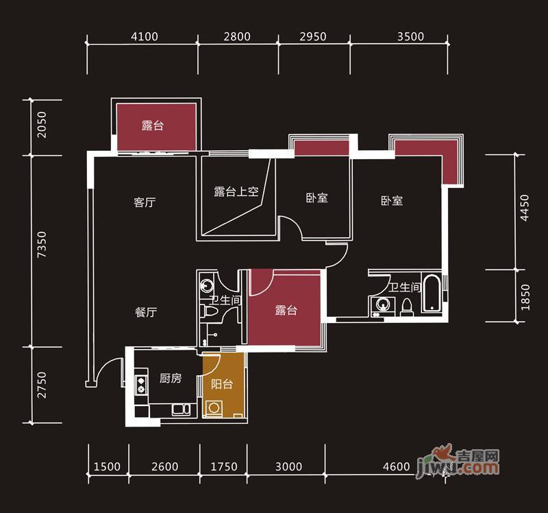 富力桃园金街3室2厅2卫109.8㎡户型图