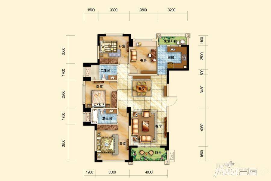 九龙仓时代小镇4室2厅2卫126㎡户型图