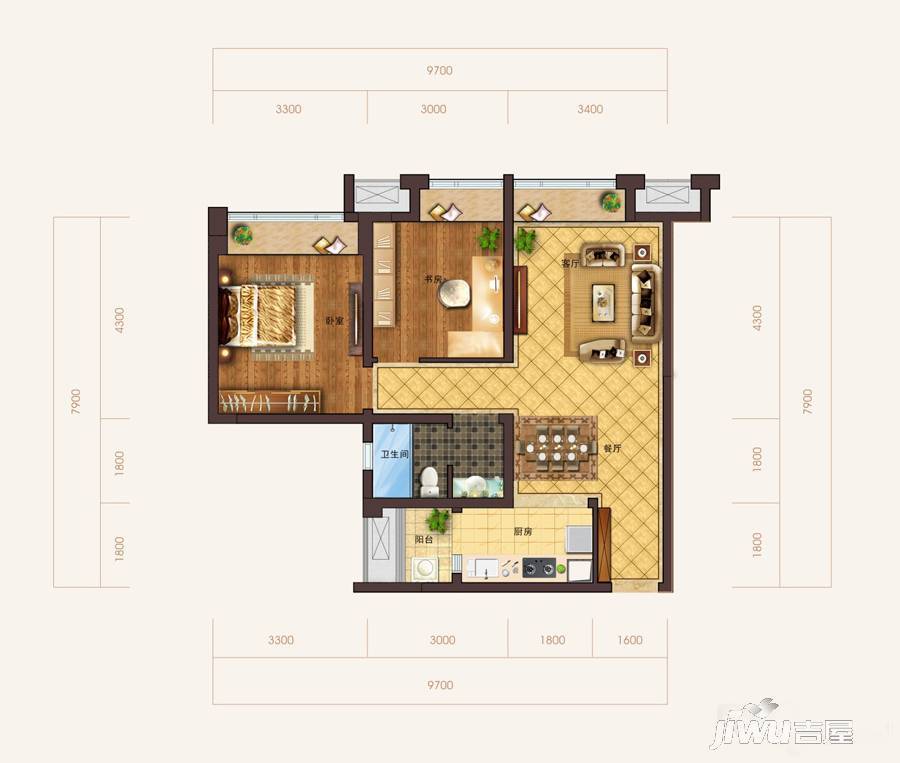 首创天禧682室2厅1卫77㎡户型图