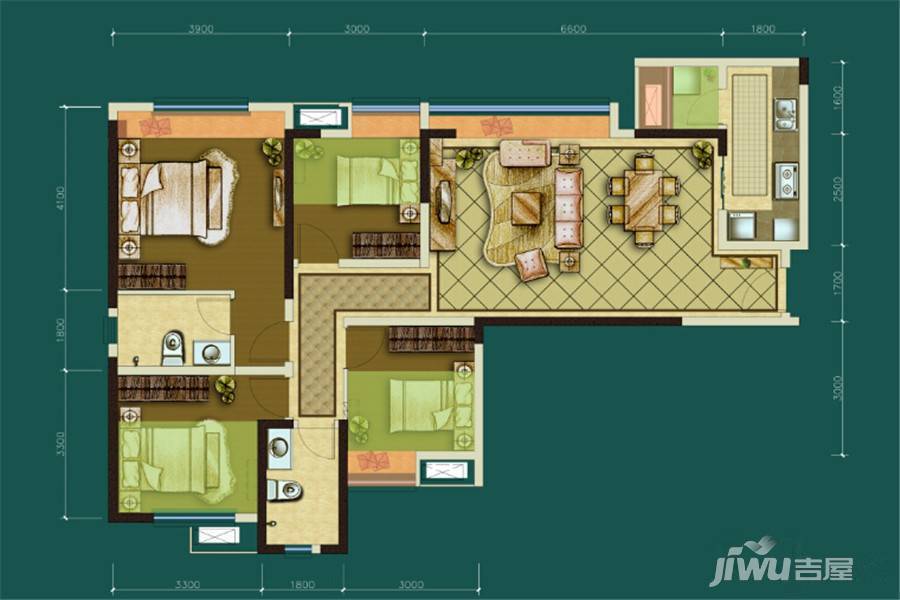 隆腾公元壹号4室2厅2卫109.9㎡户型图