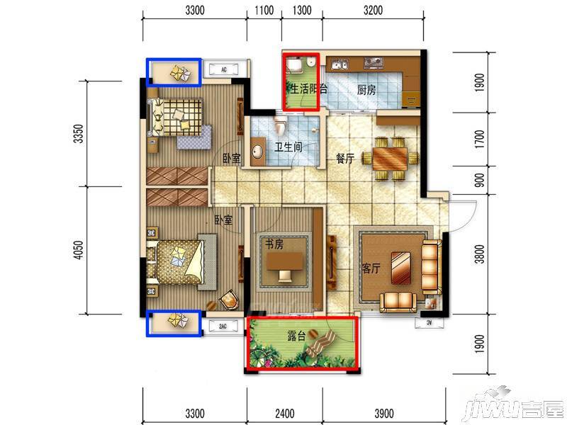 西城锦绣3室2厅1卫81.4㎡户型图