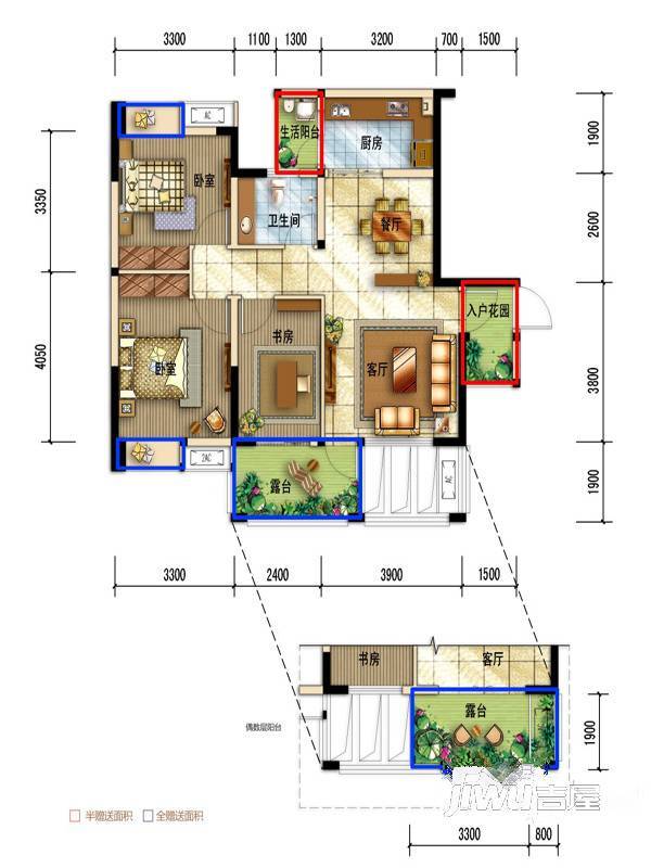 西城锦绣3室2厅1卫87㎡户型图