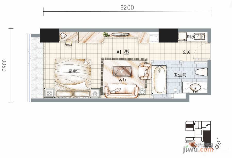 莱普敦公馆1室1厅1卫52㎡户型图