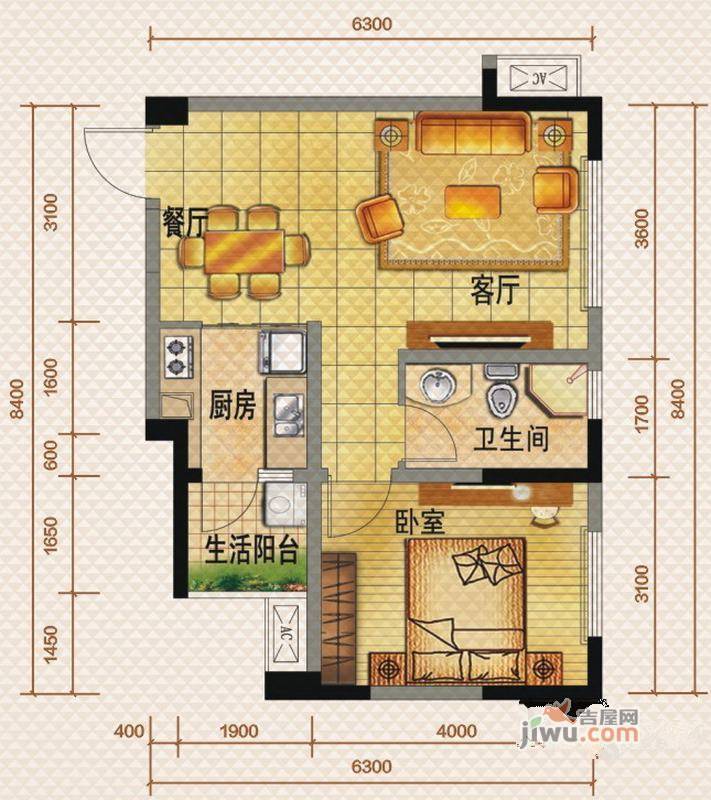 佳兆业8号1室2厅1卫55㎡户型图