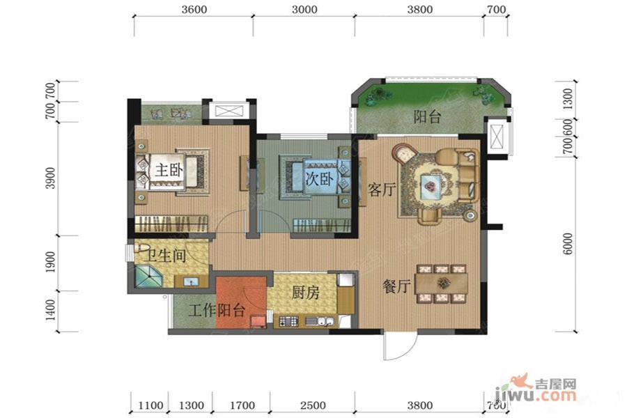 心怡中丝园2室2厅1卫75㎡户型图