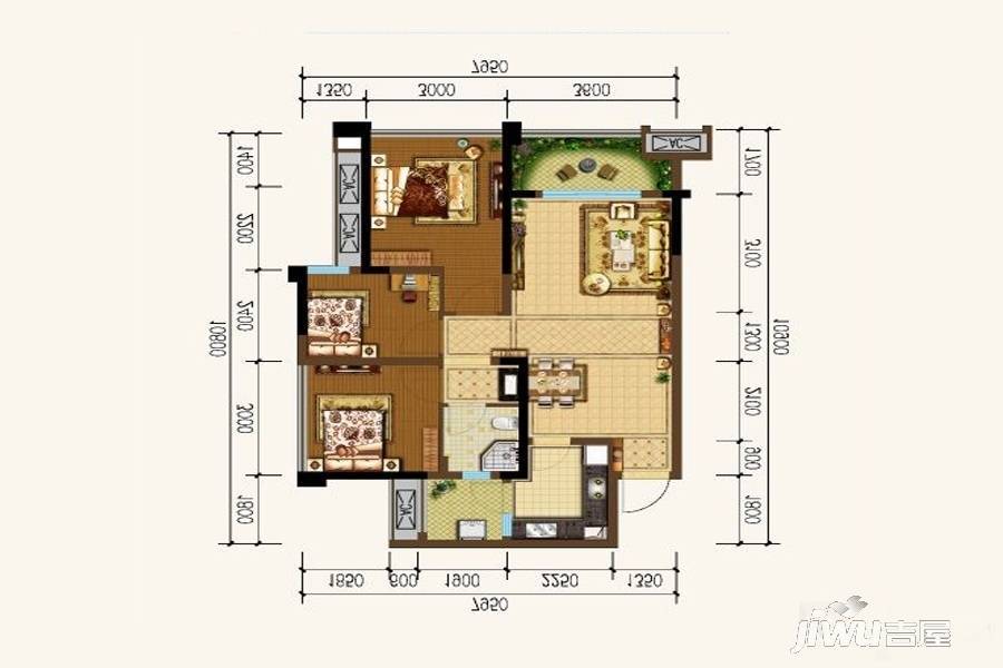 华汇天地3室2厅1卫83㎡户型图