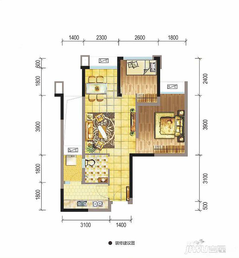 交大归谷建设派2室2厅1卫59㎡户型图