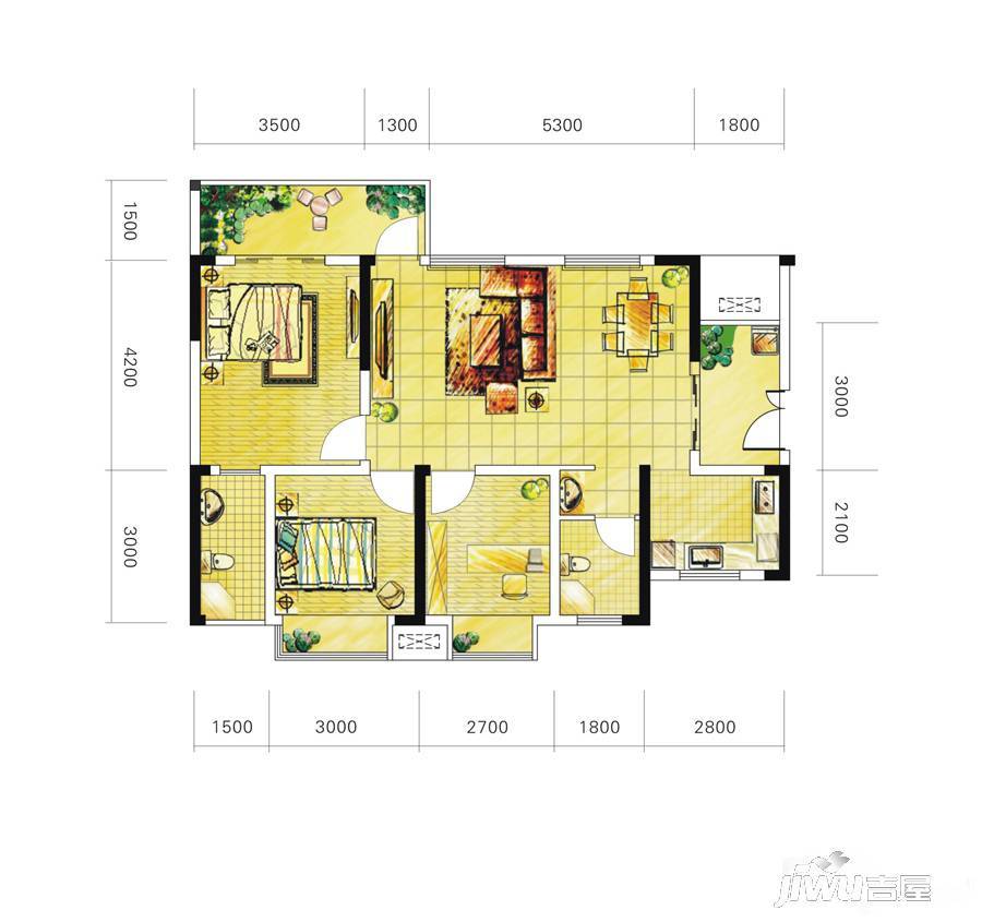 格凌兰3室2厅2卫86.3㎡户型图