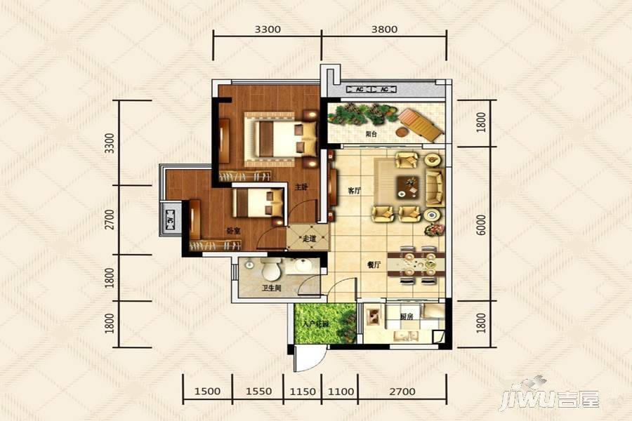 协信天骄城2室2厅1卫76.7㎡户型图