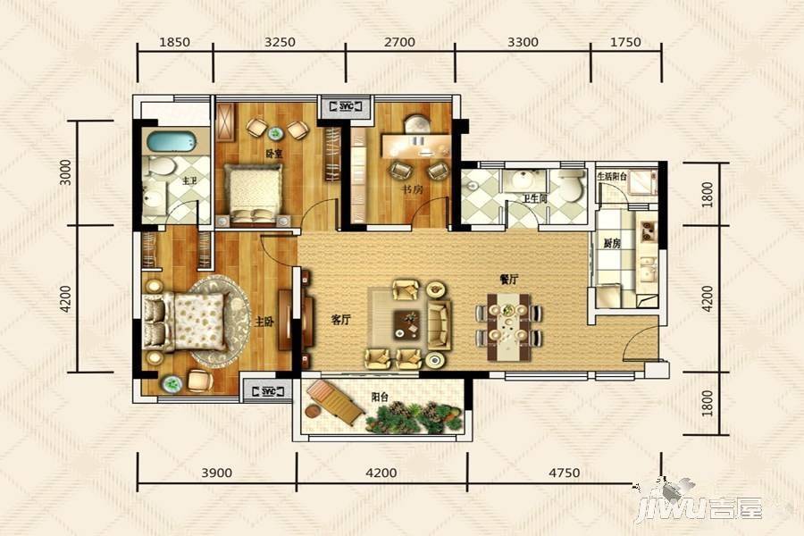 协信天骄城3室2厅2卫104.5㎡户型图