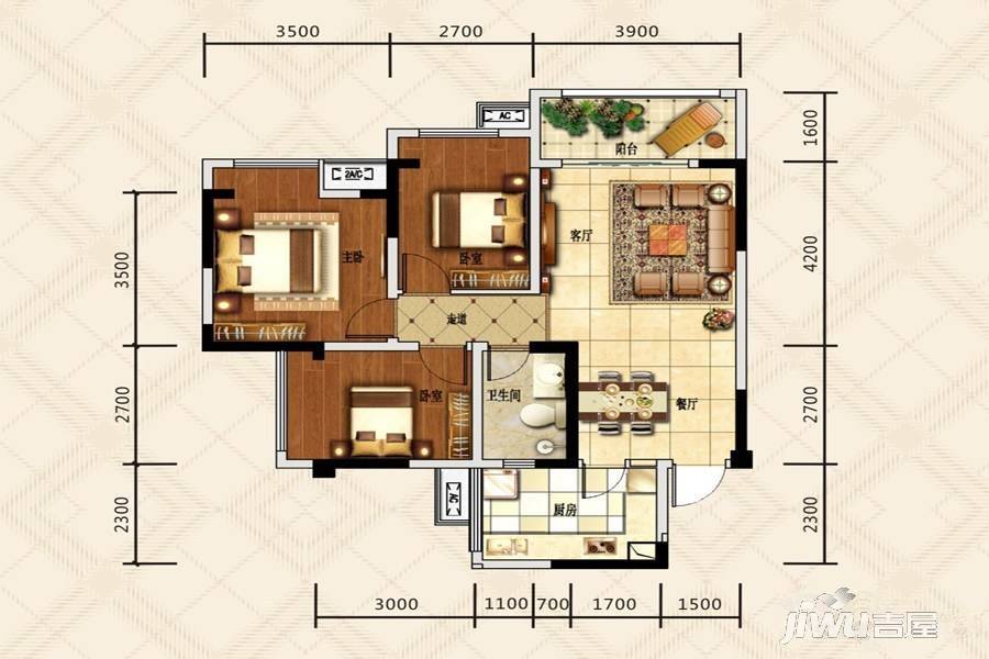 协信天骄城3室2厅1卫87.9㎡户型图