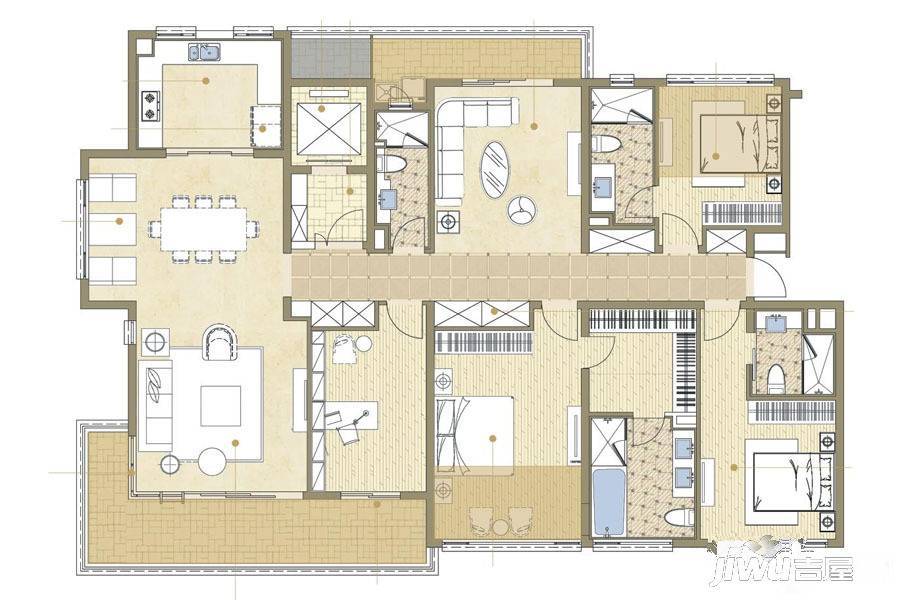 万科公园5号4室3厅4卫215㎡户型图