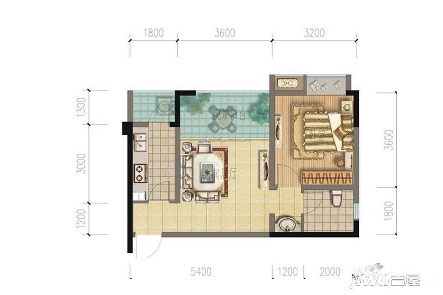 御景豪庭1室1厅1卫53㎡户型图